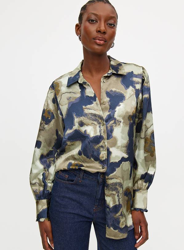 Satin Floral Abstract Printed Relaxed Shirt 14